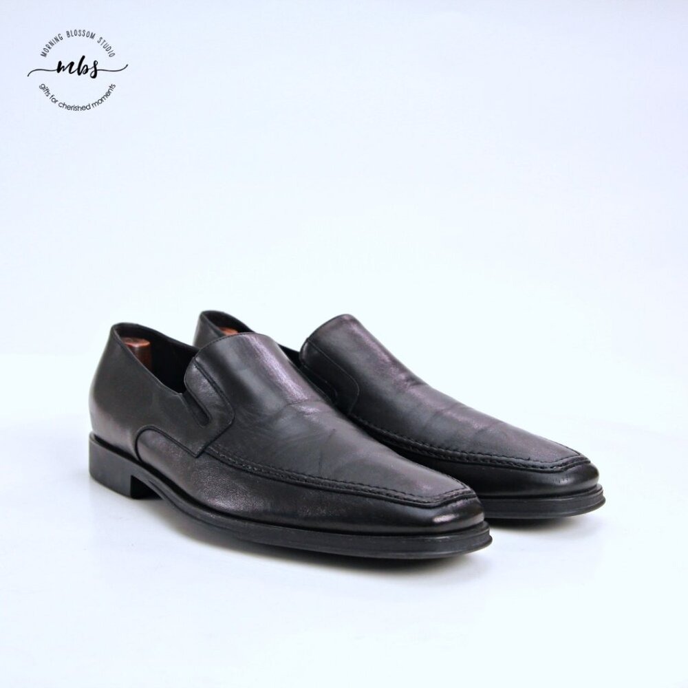 Bruno Magli Italian Leather Apron Moc Toe Chisel Slip On Loafer Black Men 10
